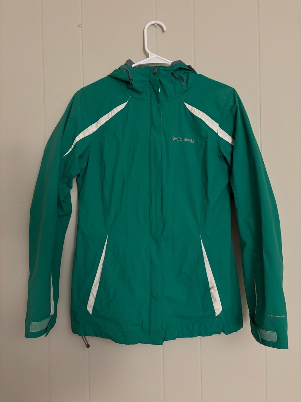 Columbia Teal Hooded Ski Jacket with White Accents Size Small